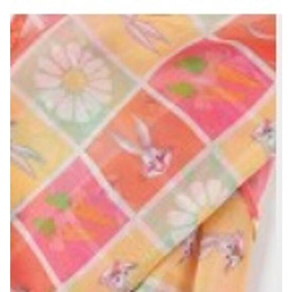 Unique Vintage x Looney Tunes Bugs Bunny Checkered Chiffon Scarf Retro New Rare! - Picture 4 of 5